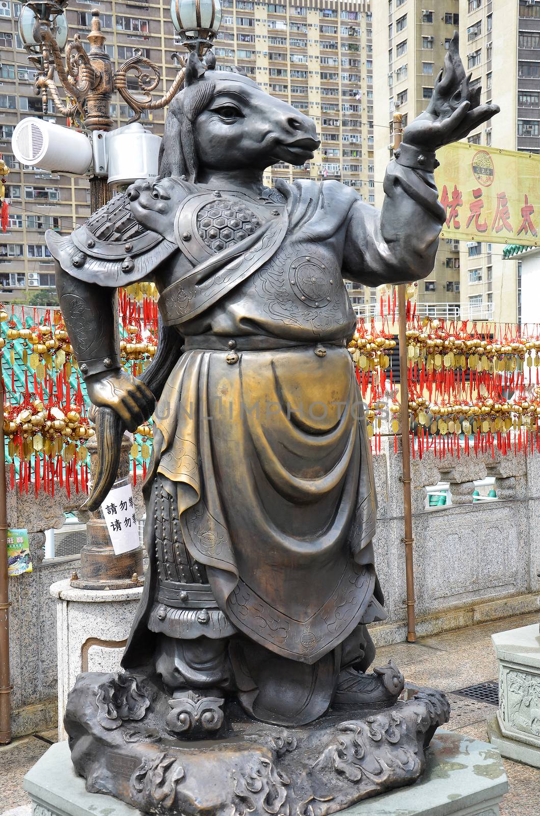 Hong Kong, China - June 25, 2014: Chinese Zodiac Bronze Horse Stature at Sik Sik Yuen Wong Tai Sin Temple