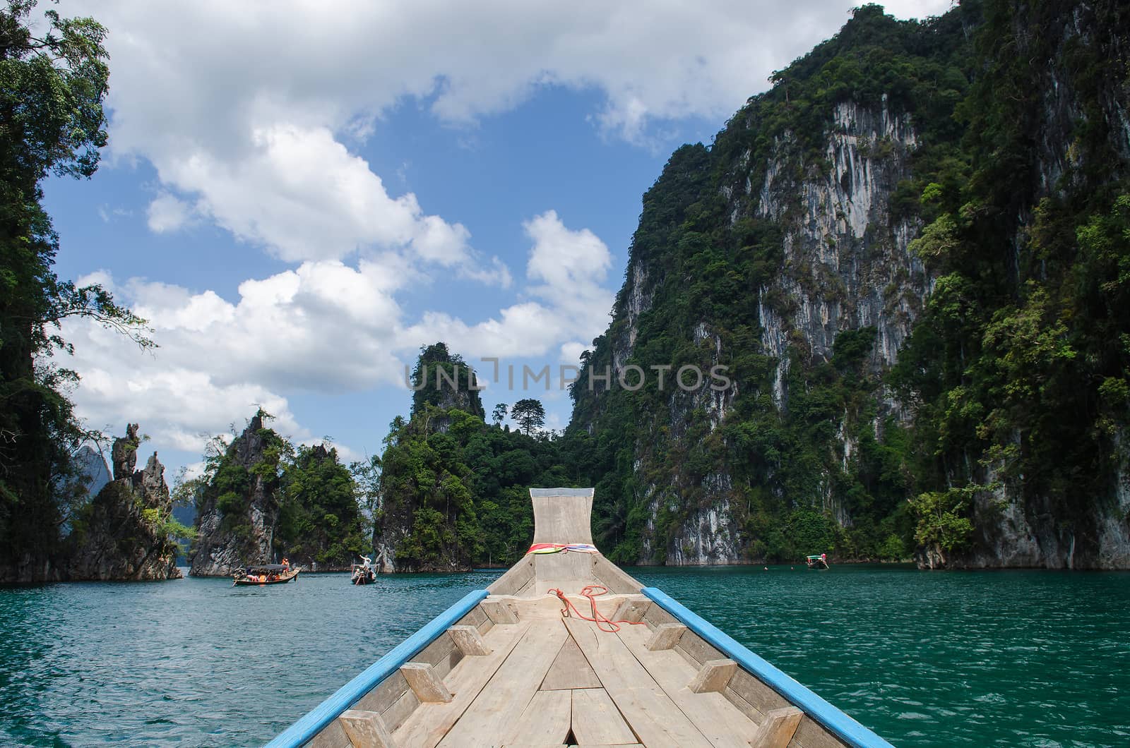 Island water in Ratchaprapha Dam at Khao Sok National Park, Surat Thani Province, Thailand.