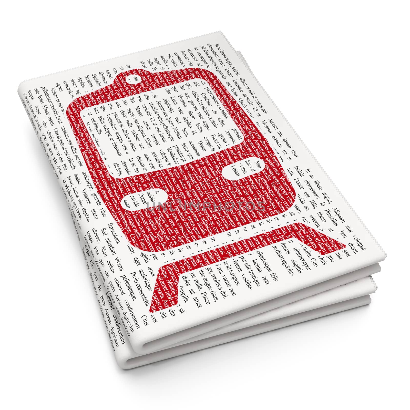 Vacation concept: Pixelated red Train icon on Newspaper background, 3D rendering