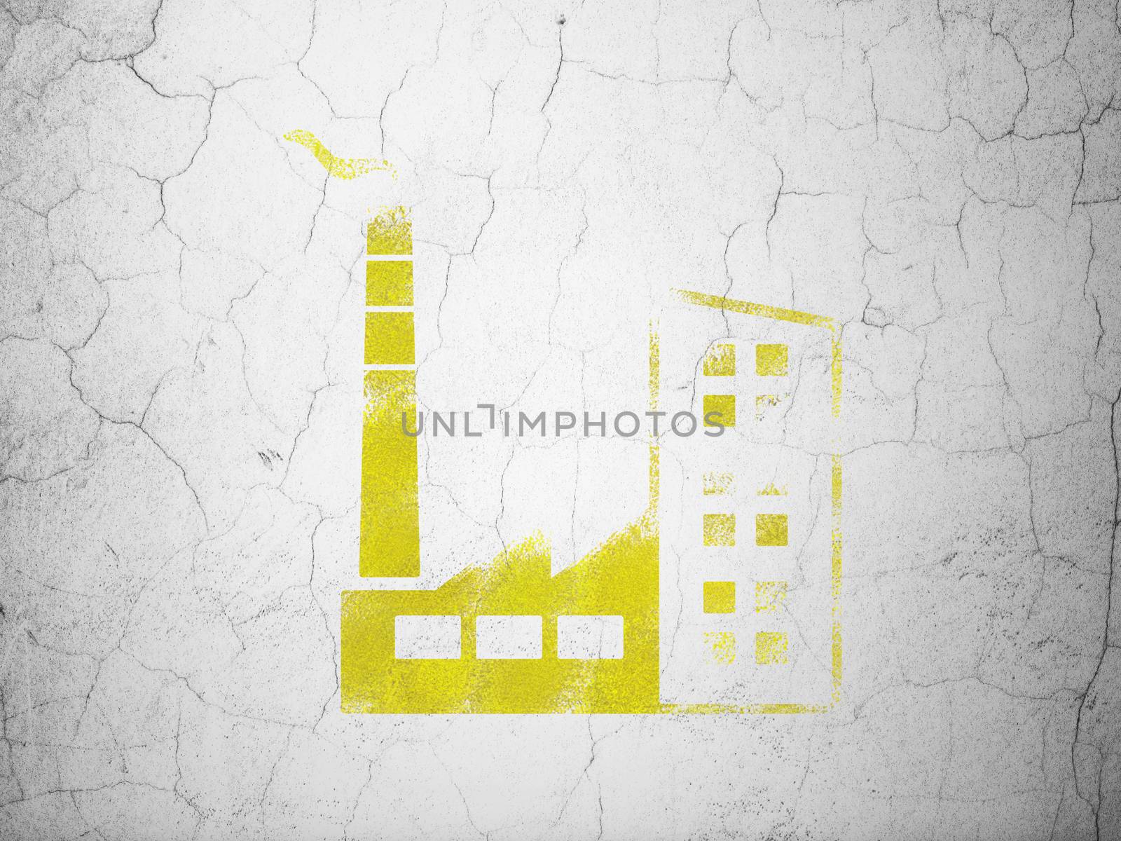 Industry concept: Yellow Industry Building on textured concrete wall background