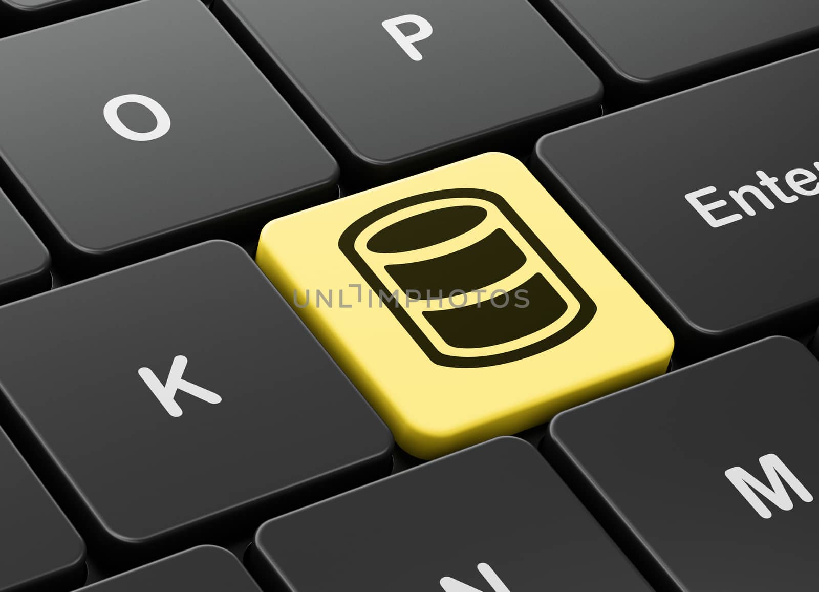 Software concept: computer keyboard with Database icon on enter button background, 3D rendering