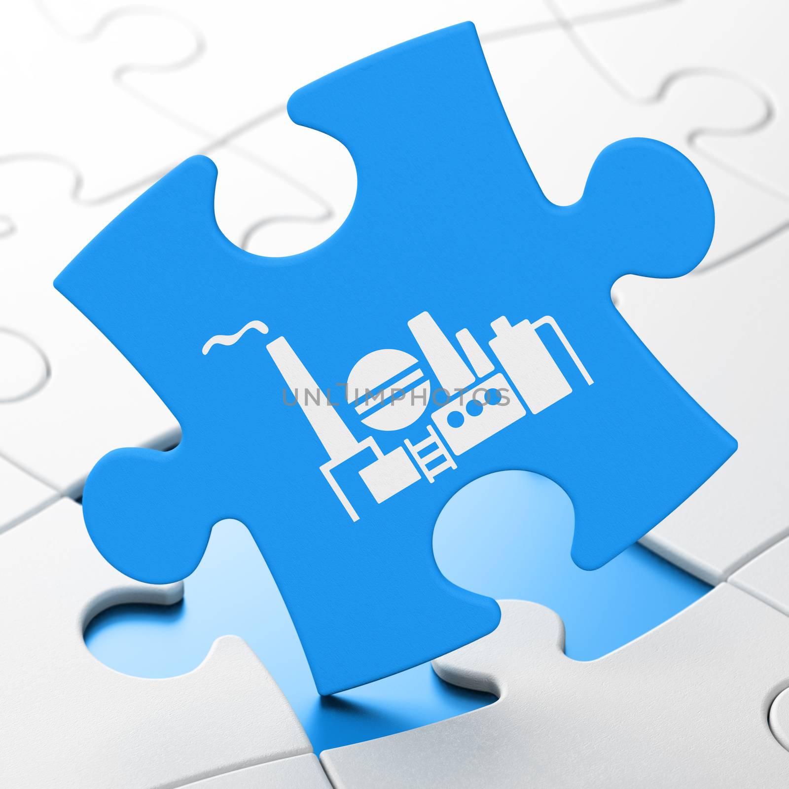 Finance concept: Oil And Gas Indusry on Blue puzzle pieces background, 3D rendering