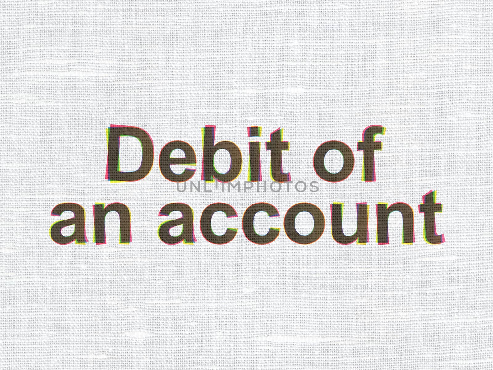 Banking concept: CMYK Debit of An account on linen fabric texture background