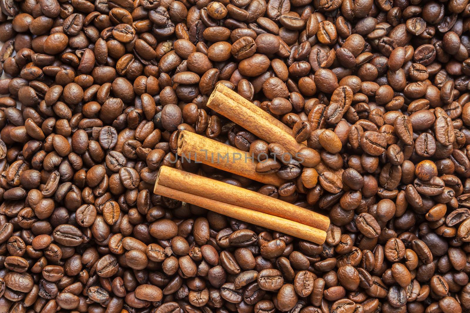 cinnamon sticks and coffee beans background