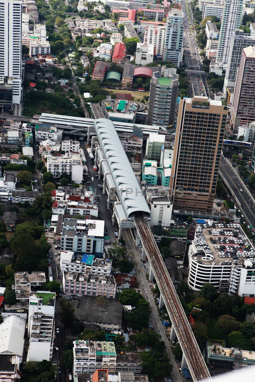 Bird eye view of highways in Bangkok City by ssuaphoto