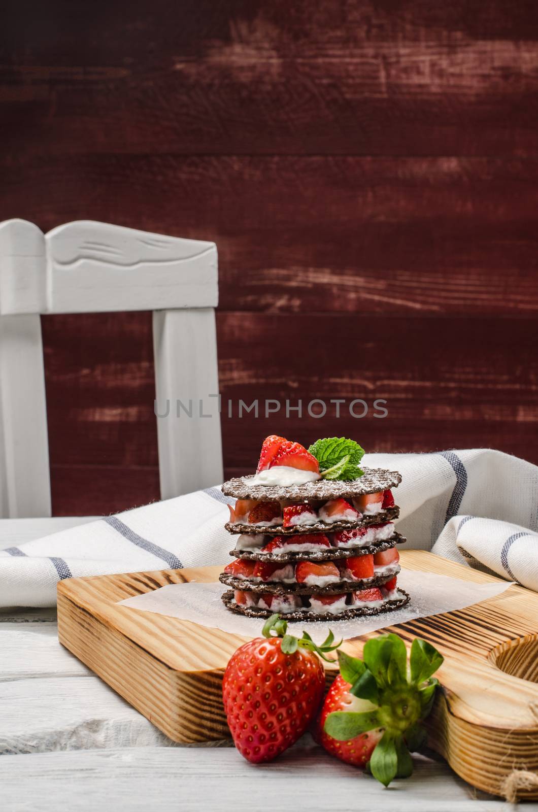 Chocolate belgian waffles with strawberries by AnaMarques