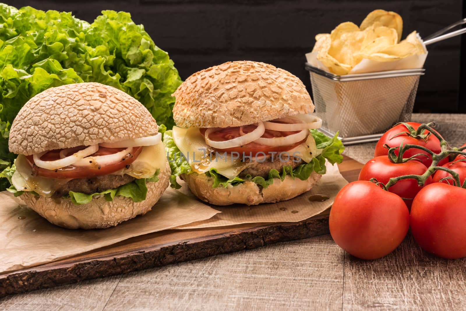 Two homemade vegetarian burgers  by AnaMarques