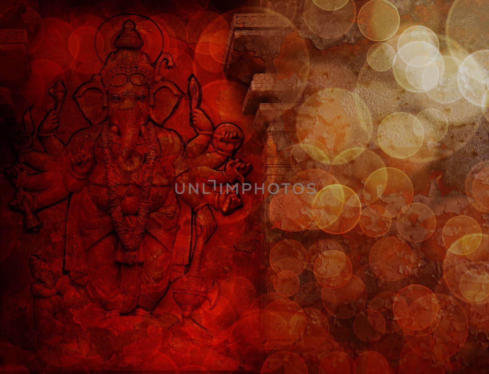Hindu God Ganesh with Many Arms Red Grunge by jpldesigns