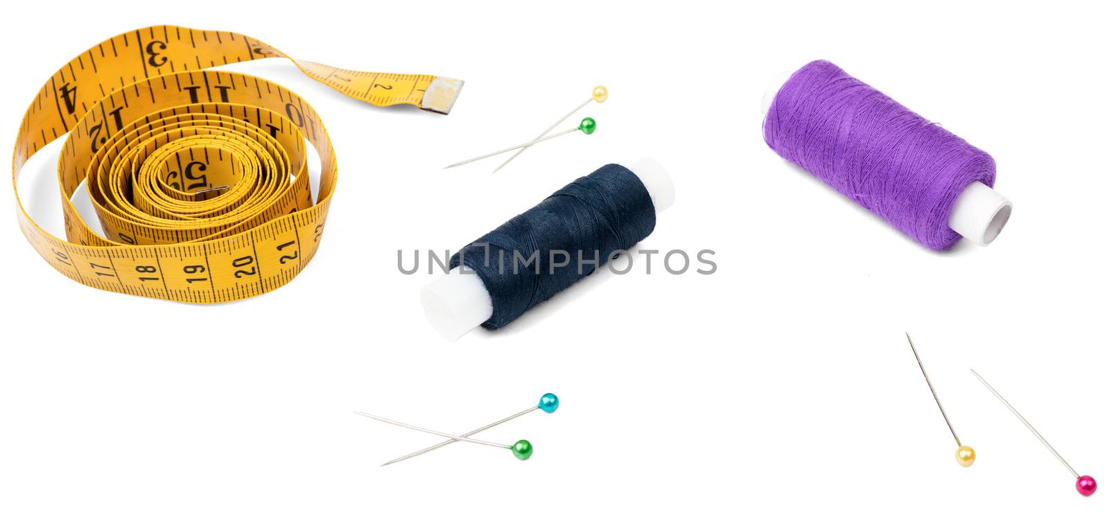 Sewing tools and accesories. Isolated on white background