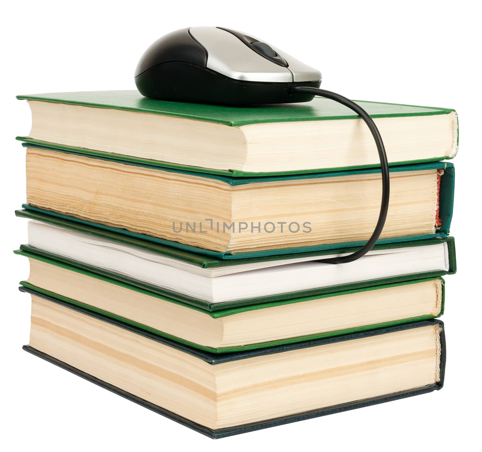 Stack of books with computer mouse on top by cherezoff