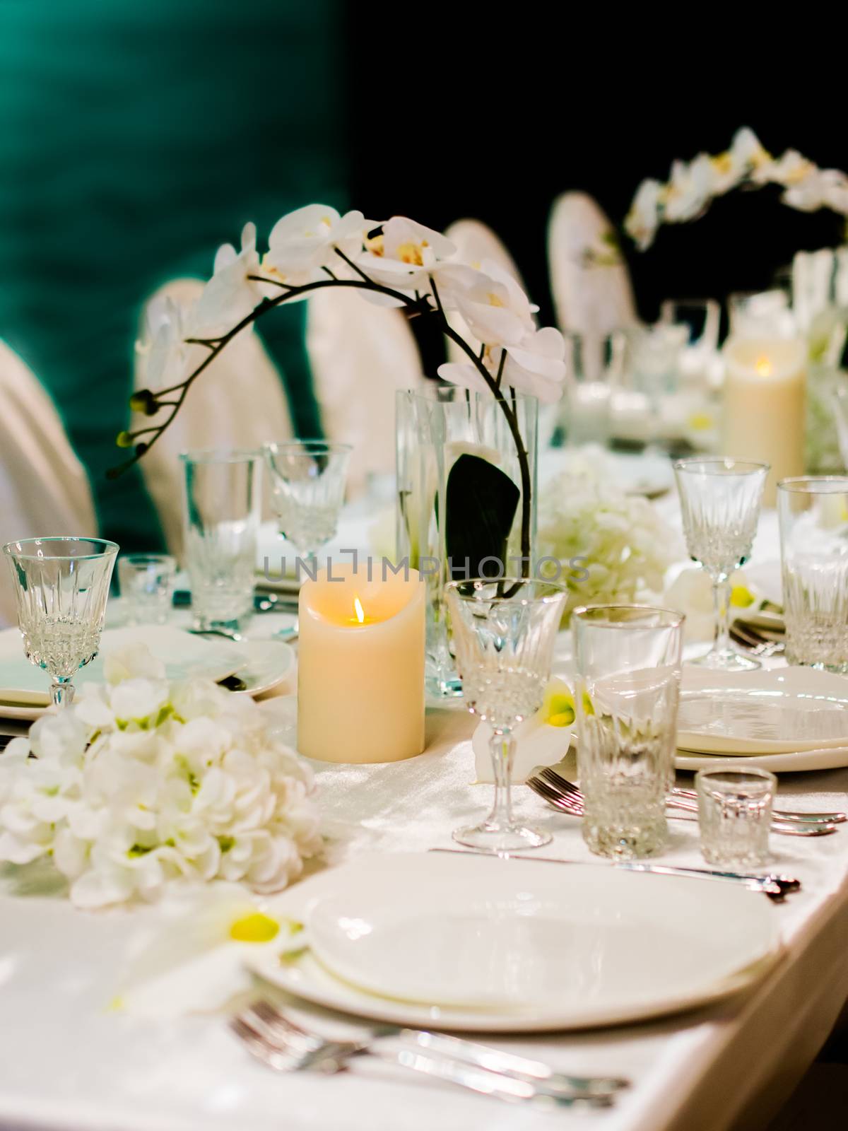 Beautiful table setting for wedding celebration. Shallow DOF