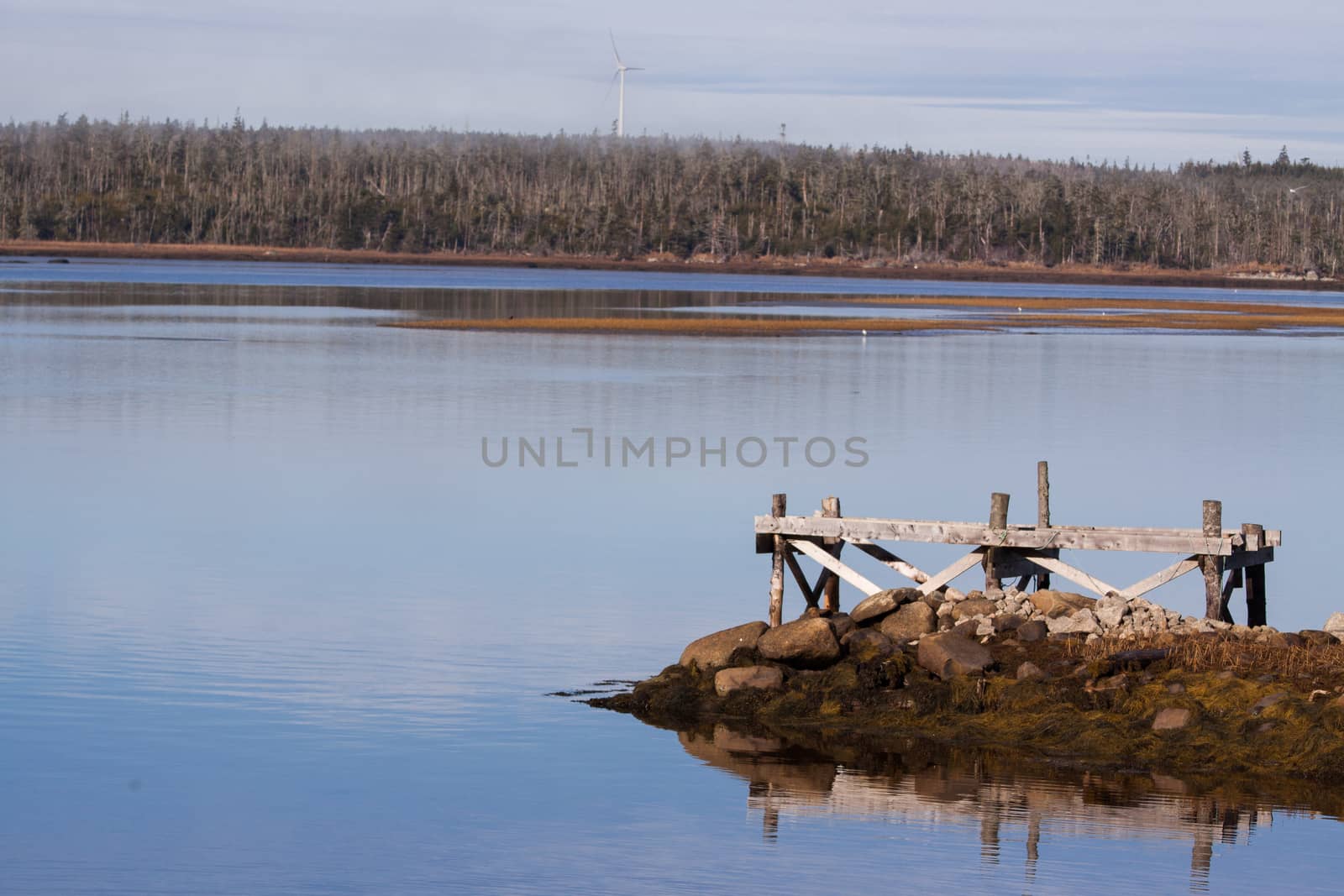 wind turbine by the lake in rural Nova Scotia