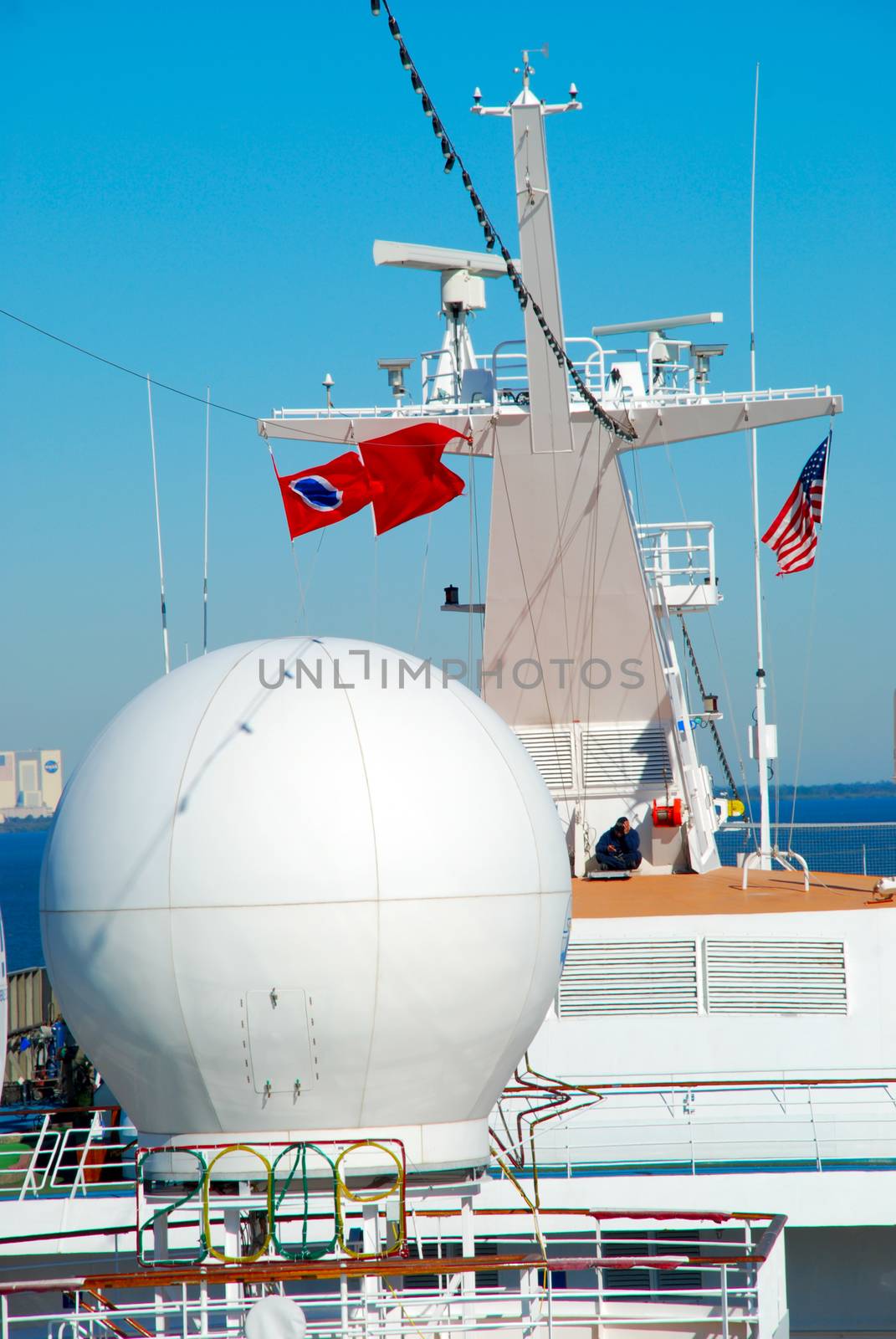 stock pictures of antennas used for telecommunications on a cruise ship
