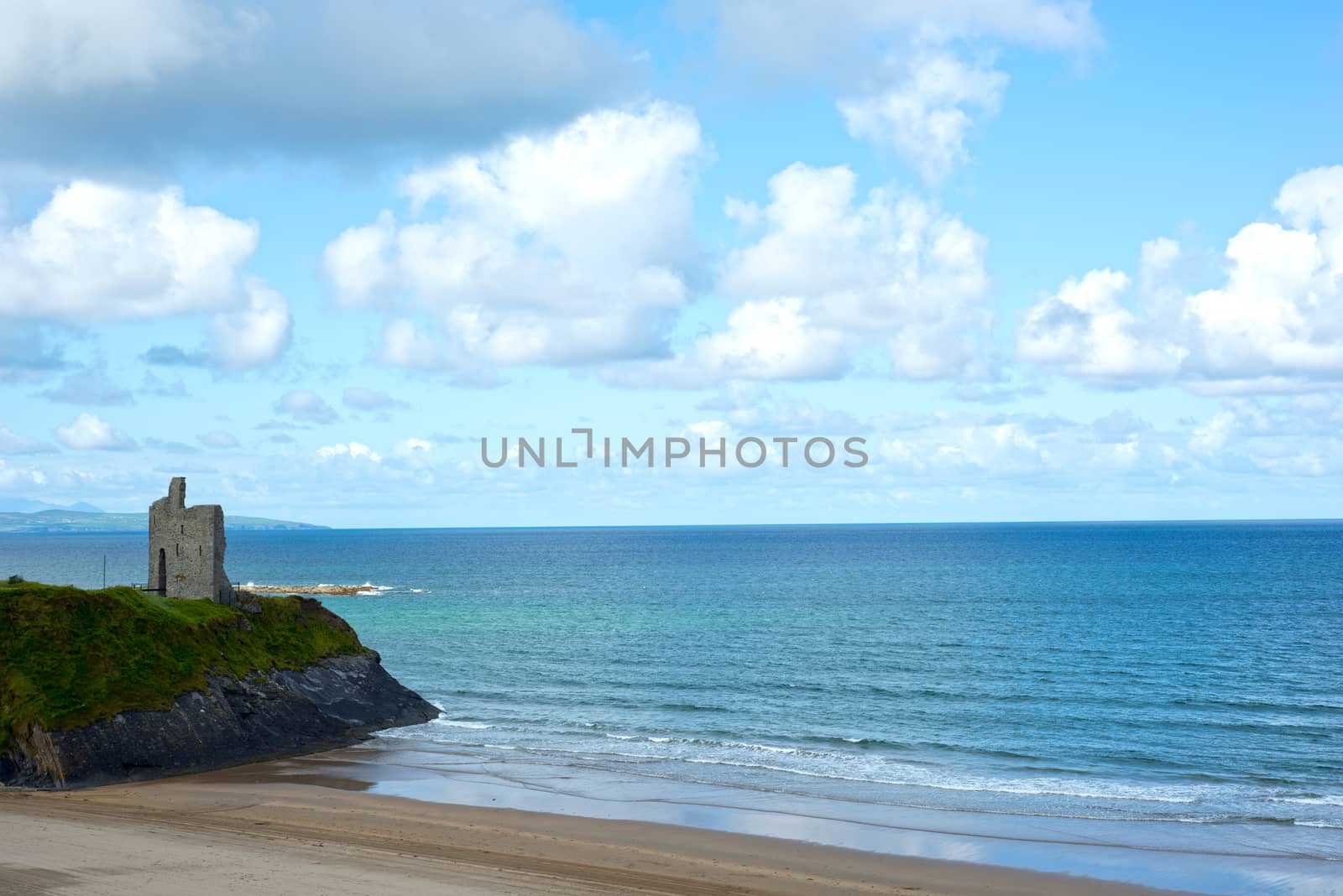 wild atlantic way castle and beach in Ballybunion county Kerry Ireland