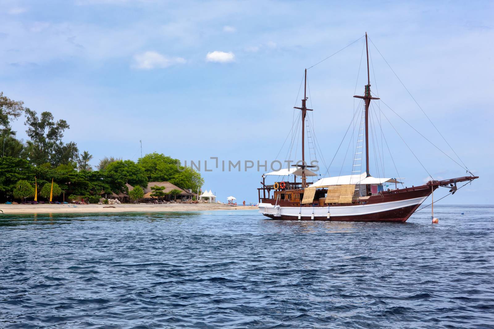 Vintage Wooden Ship  near Gili Air Island, Indonesia