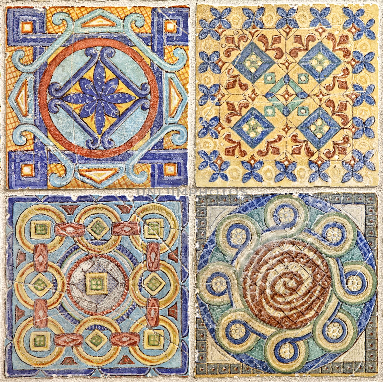 Colorful set of ornamental tiles from Portugal