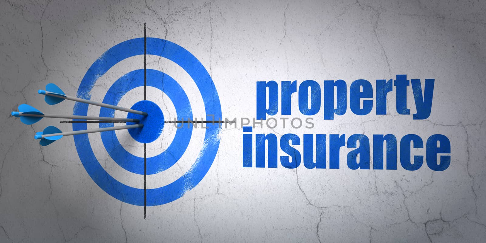 Insurance concept: target and Property Insurance on wall background by maxkabakov