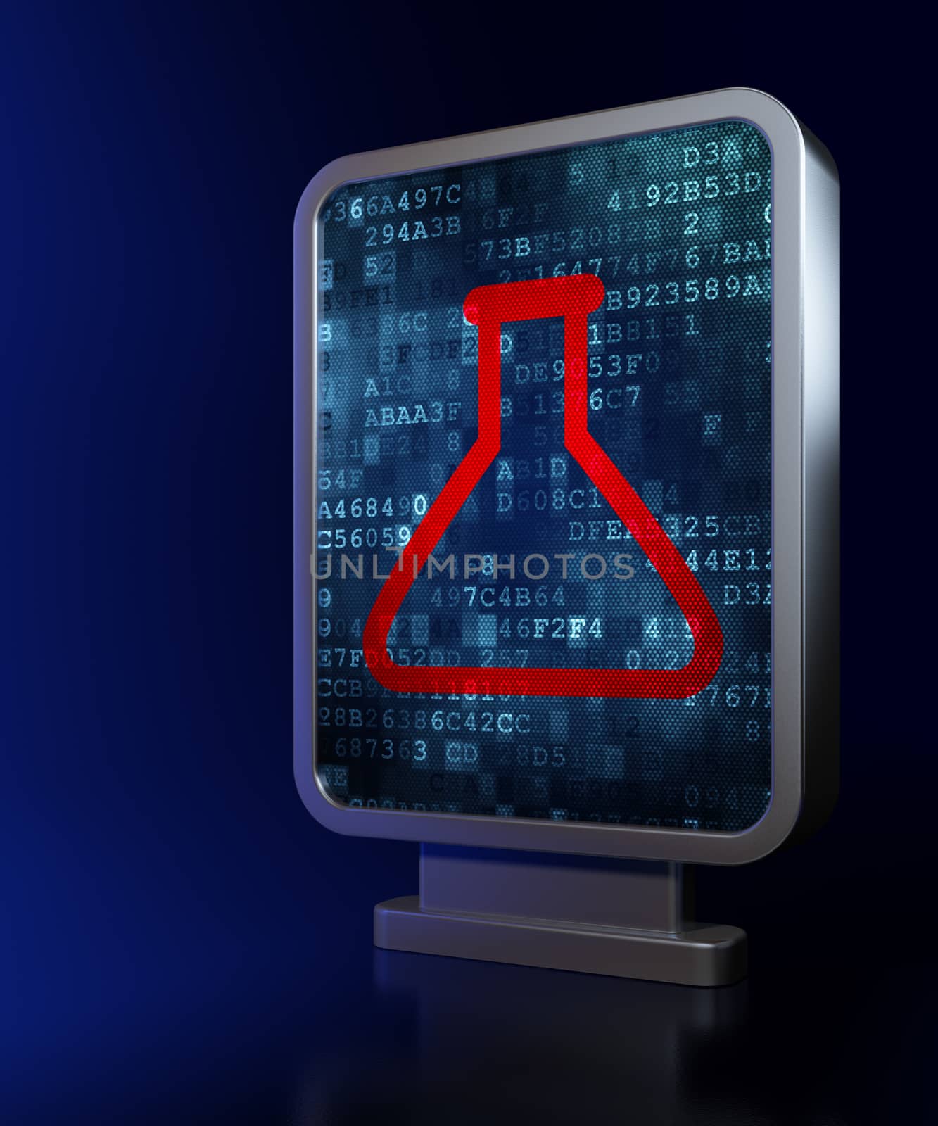 Science concept: Flask on advertising billboard background, 3D rendering