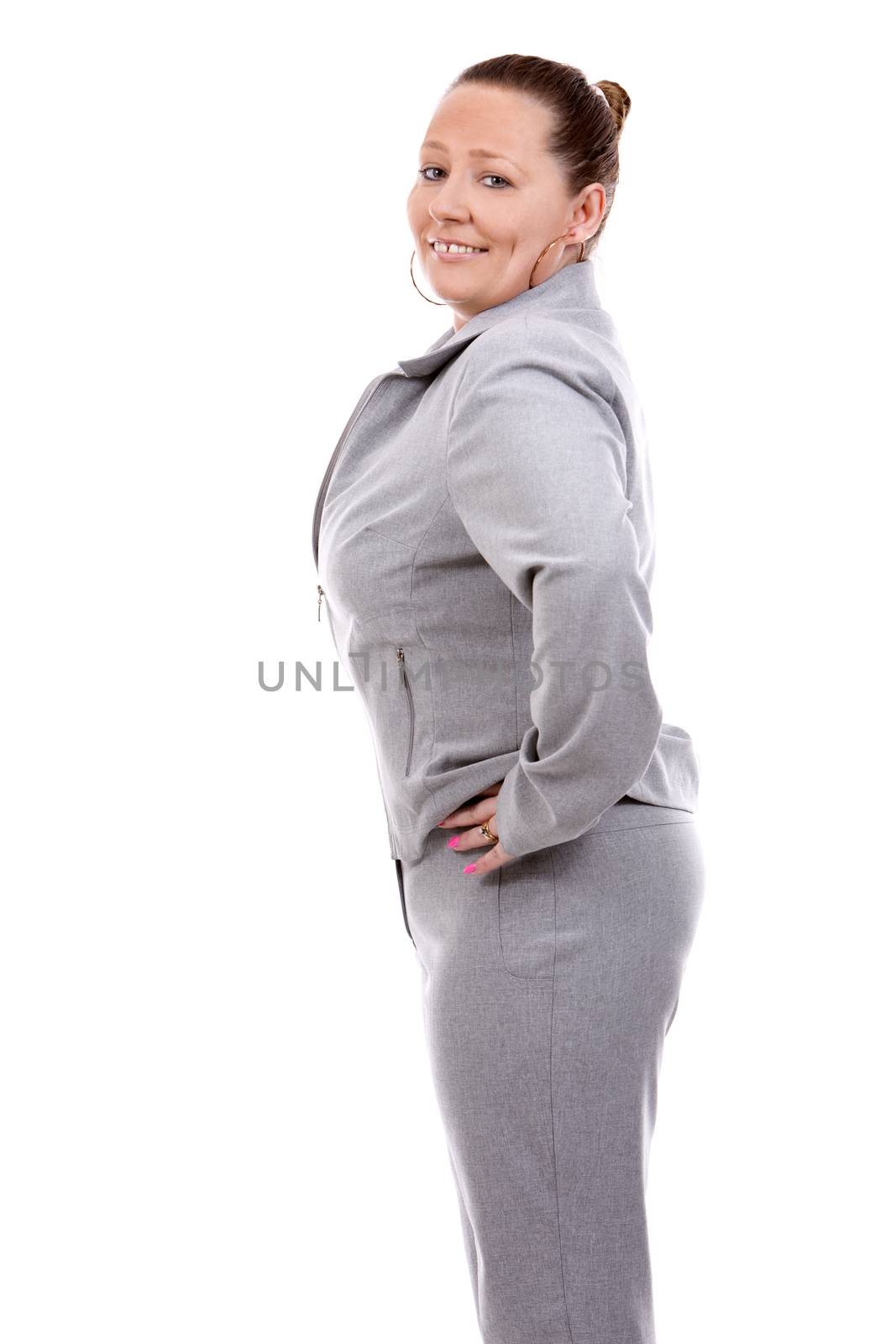 middle aged caucasian woman wearing business on white background