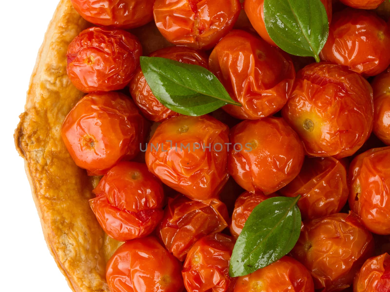 close up of rustic cherry tomato tarte tatin