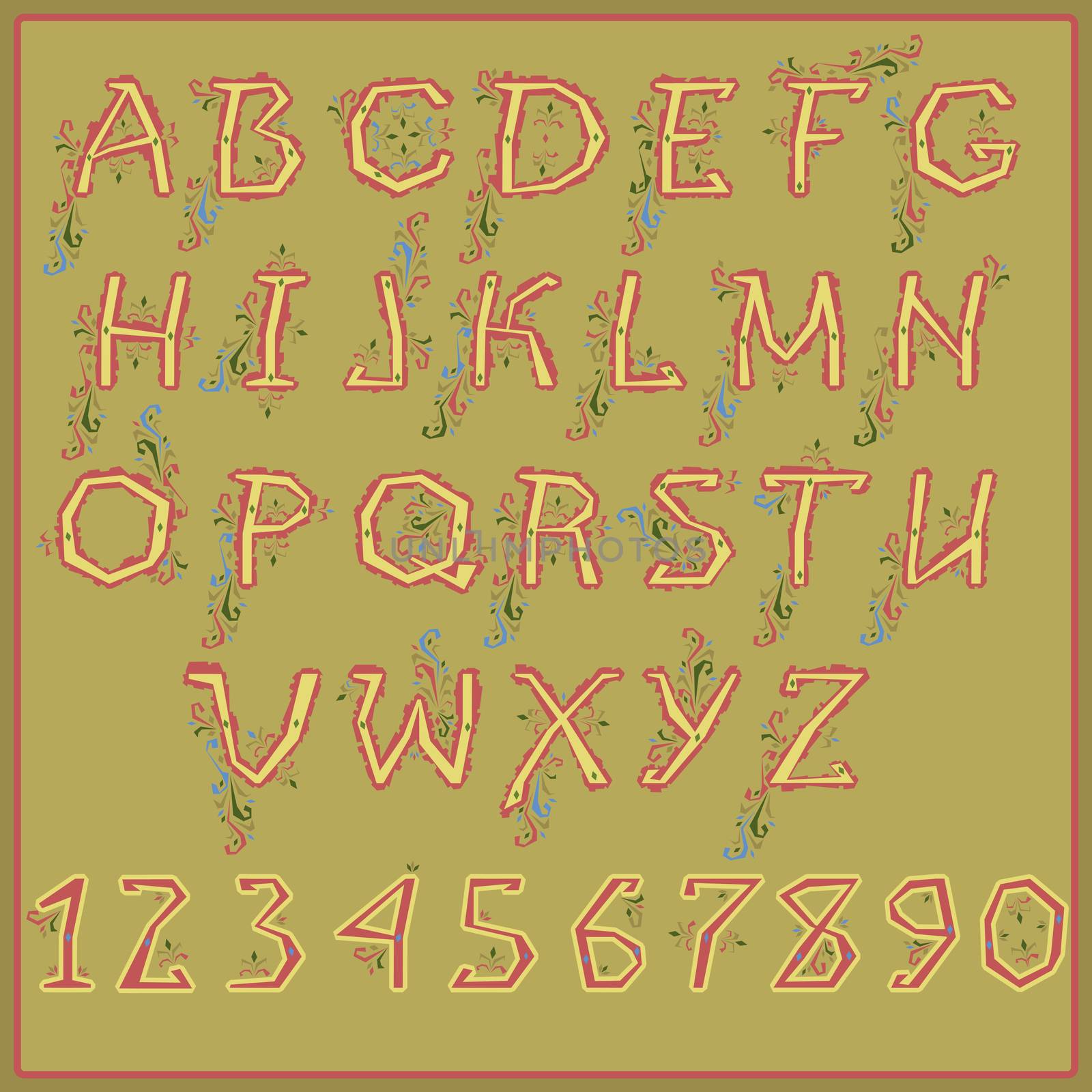 Ethnic Alphabet with Floral Pattern. Illustration