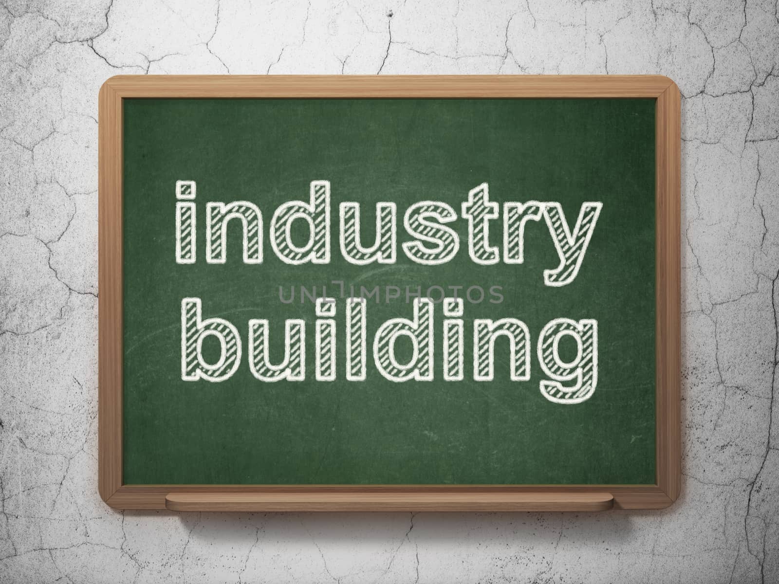 Industry concept: text Industry Building on Green chalkboard on grunge wall background, 3D rendering