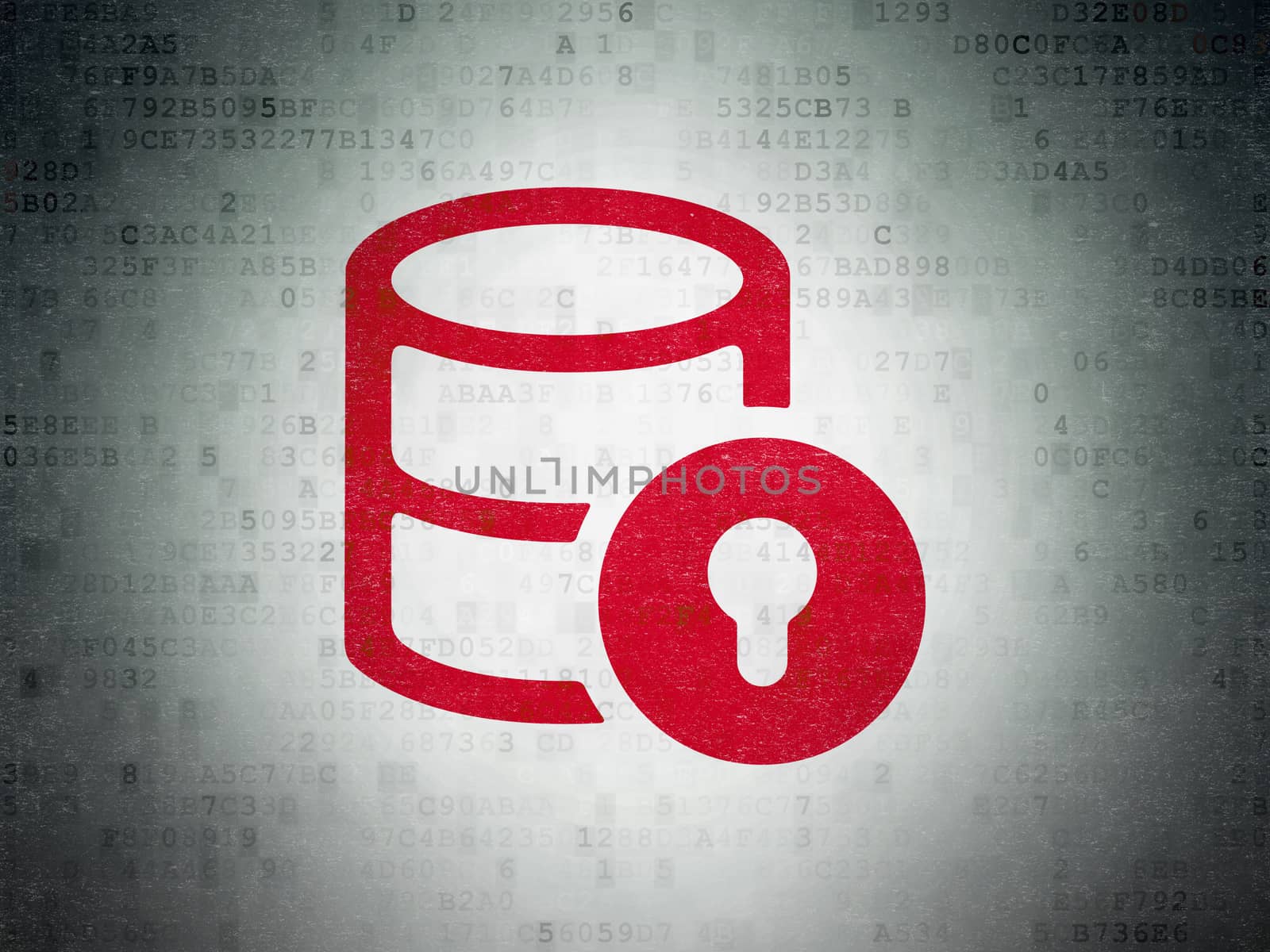 Programming concept: Painted red Database With Lock icon on Digital Data Paper background