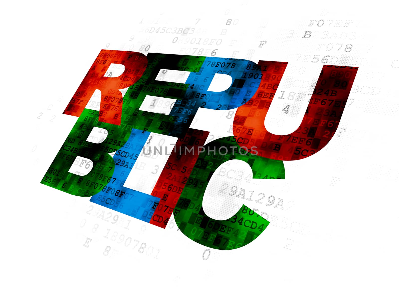Political concept: Pixelated multicolor text Republic on Digital background