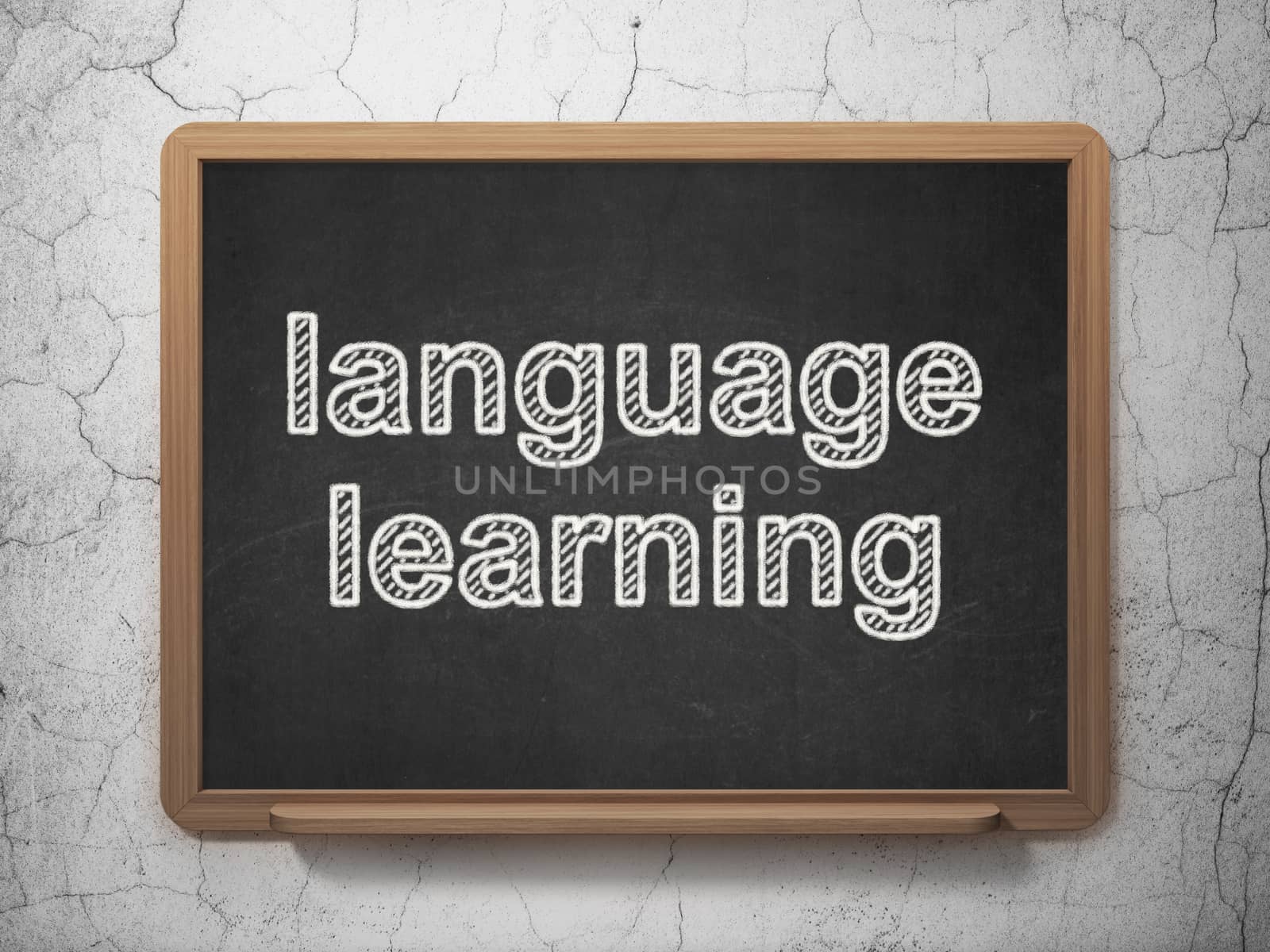 Learning concept: text Language Learning on Black chalkboard on grunge wall background, 3D rendering