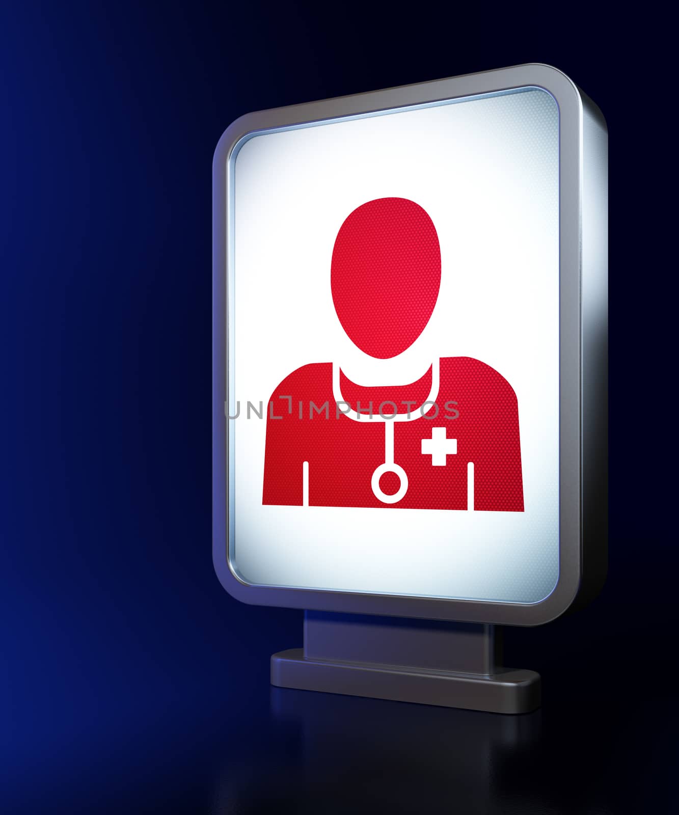 Medicine concept: Doctor on advertising billboard background, 3D rendering