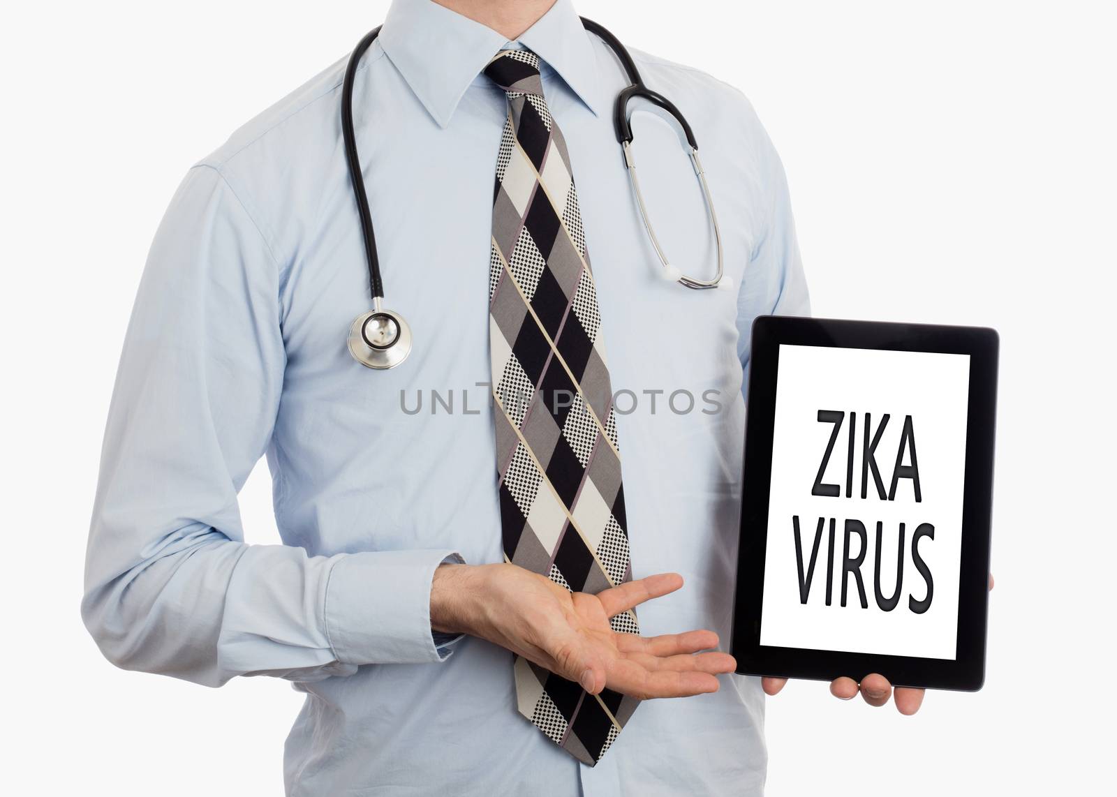 Doctor holding tablet - Zika virus by michaklootwijk