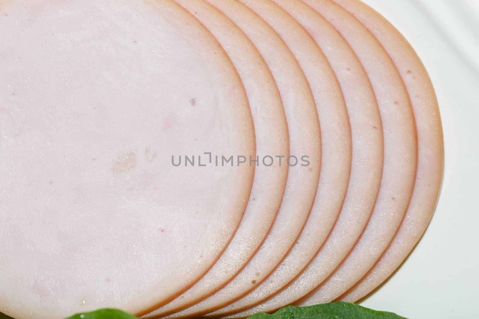 Close up detailed view of tasy salami, turkey jambon.