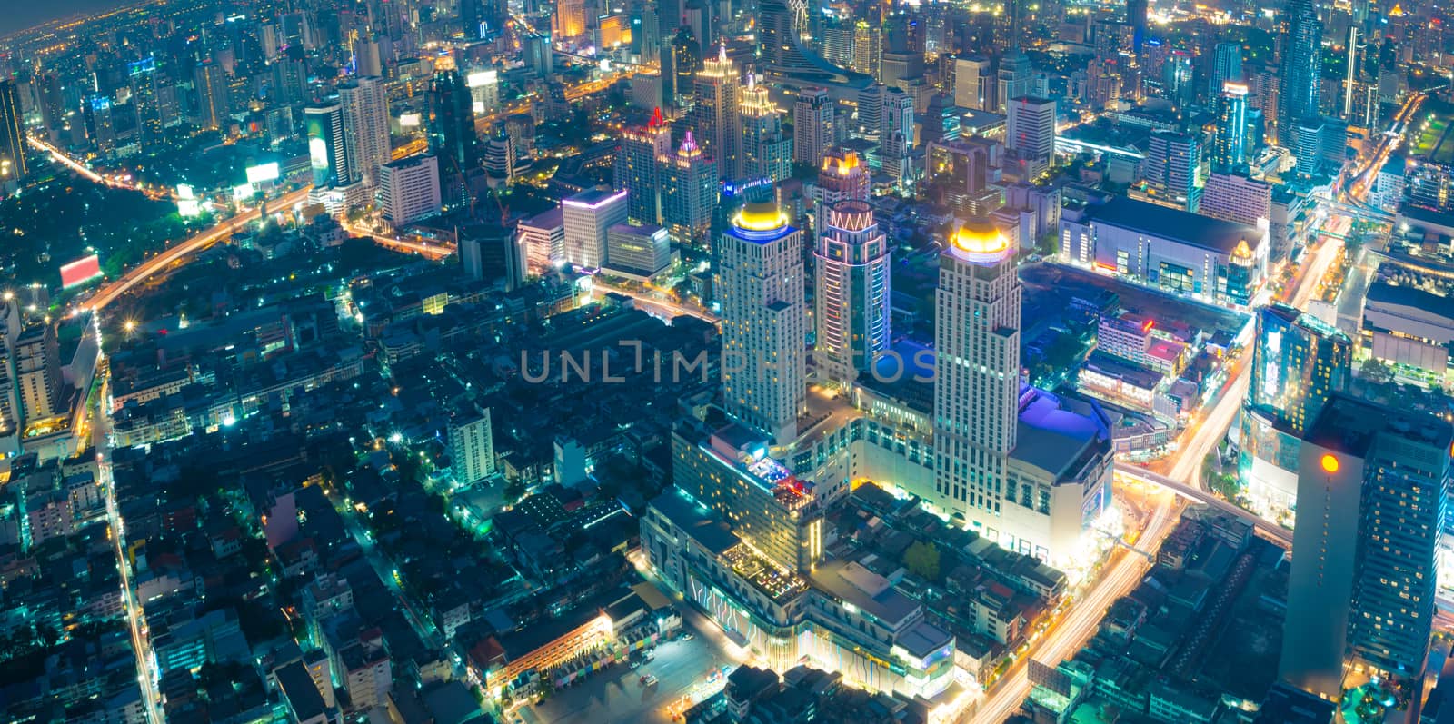 Bangkok at night or Twilight, Aerial Scenic Panoramic view
