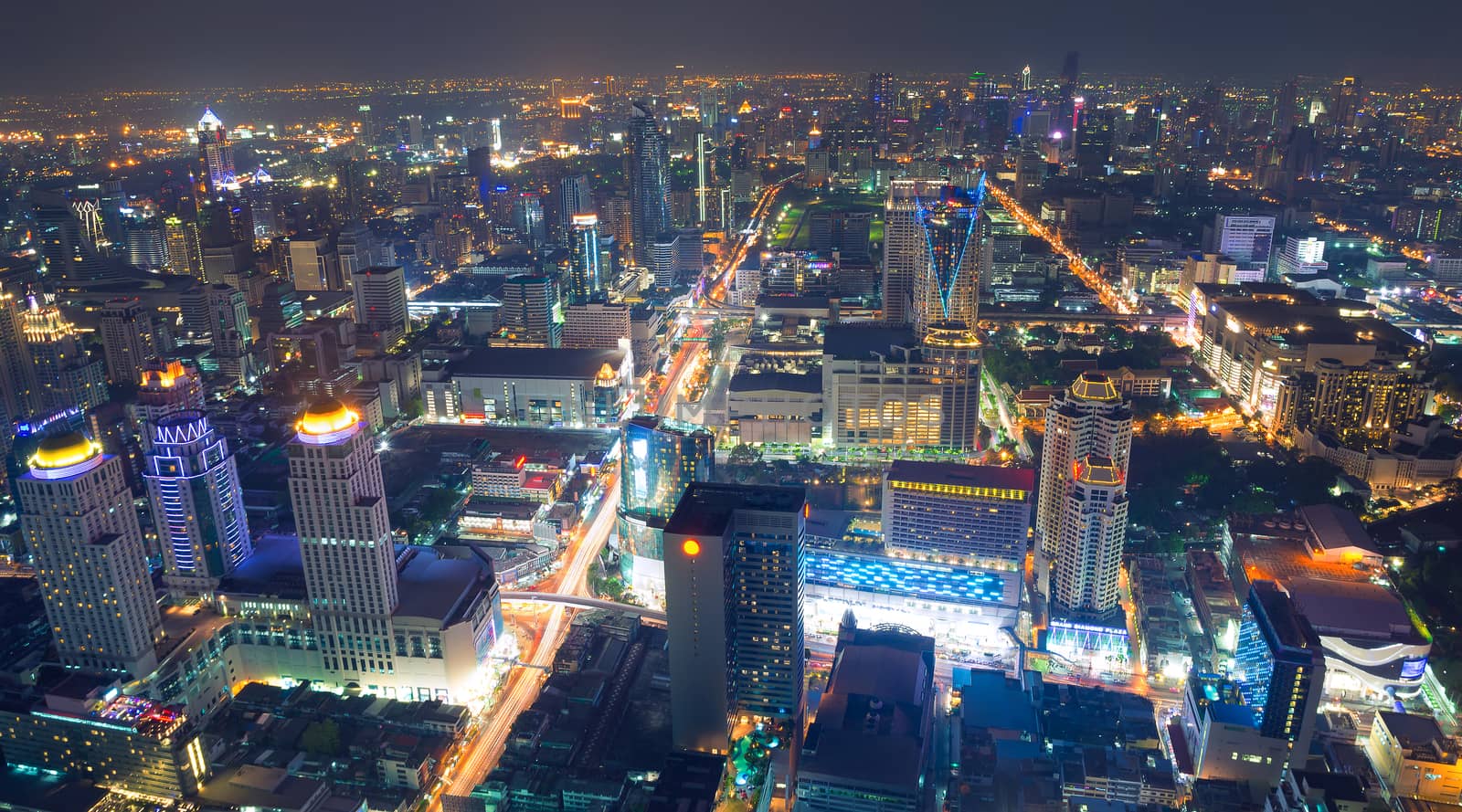 Bangkok at night or Twilight, Aerial Scenic Panoramic view by thampapon