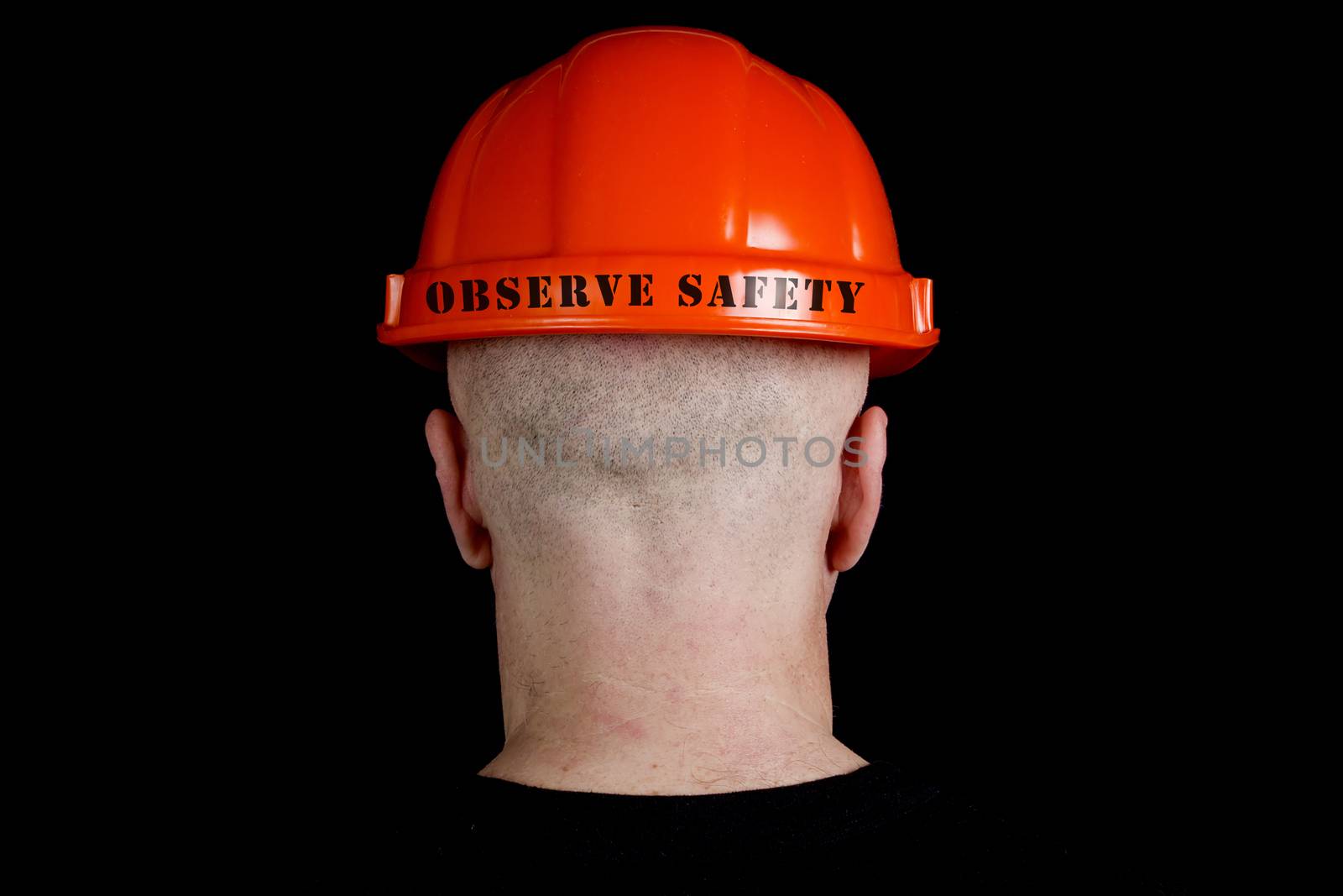 Construction worker in hard hat with an inscription observe safe by VIPDesignUSA