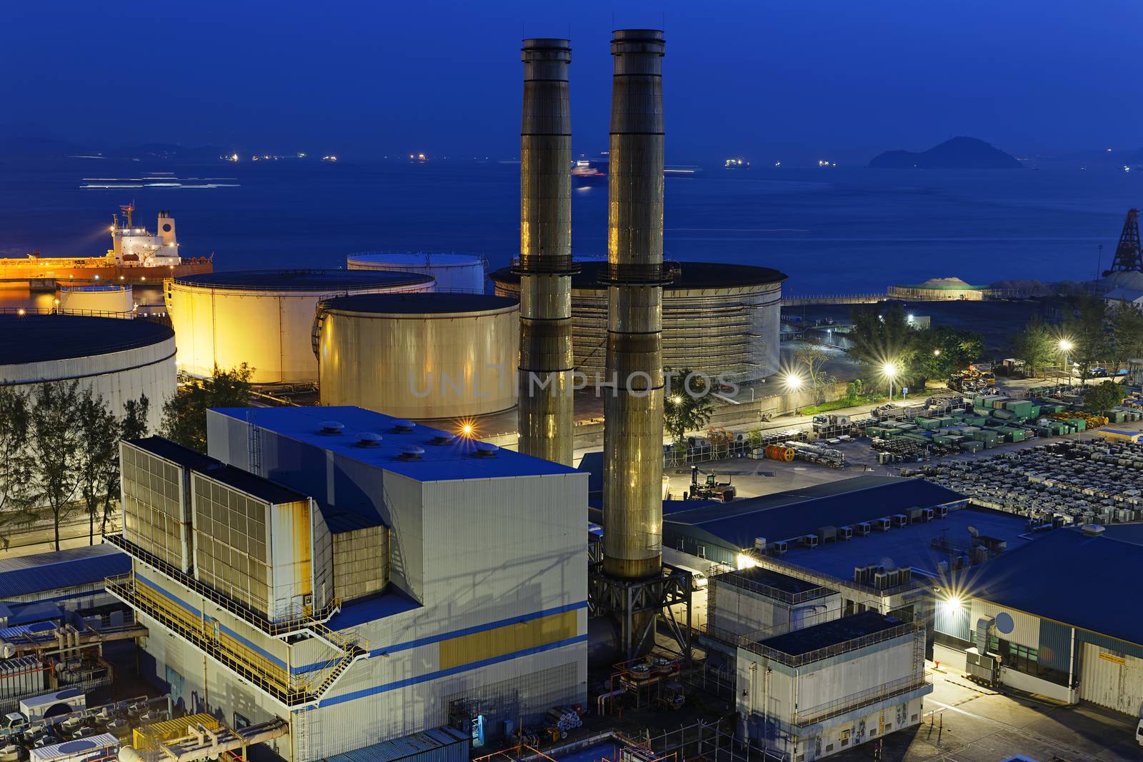 petrochemical industrial plant at night , Coal power station