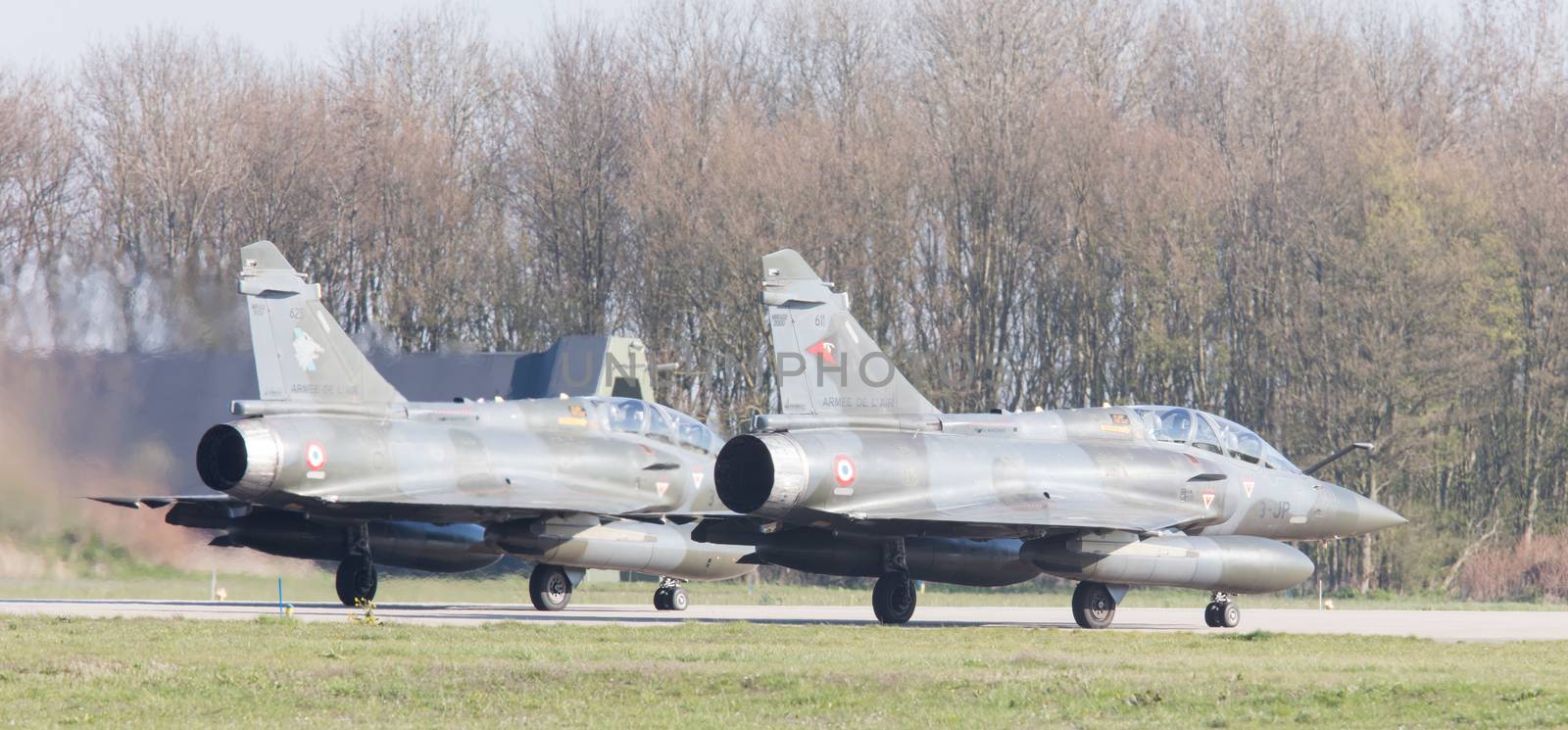 LEEUWARDEN, NETHERLANDS - APRIL 11, 2016: French Air Force Dassault Mirage 2000N during the exercise Frisian Flag. The exercise is considered one of the most important NATO training events this year.