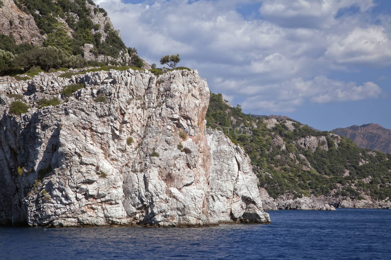 View of mountains in Turkey from the sea