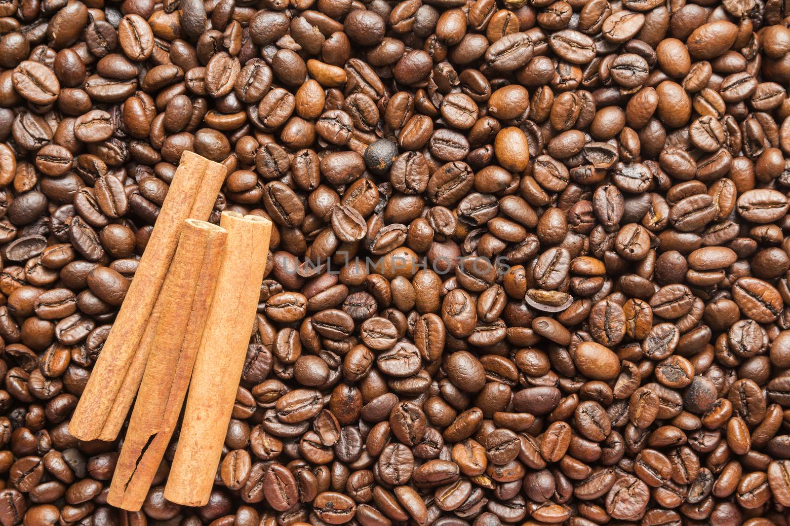 cinnamon sticks and coffee beans background