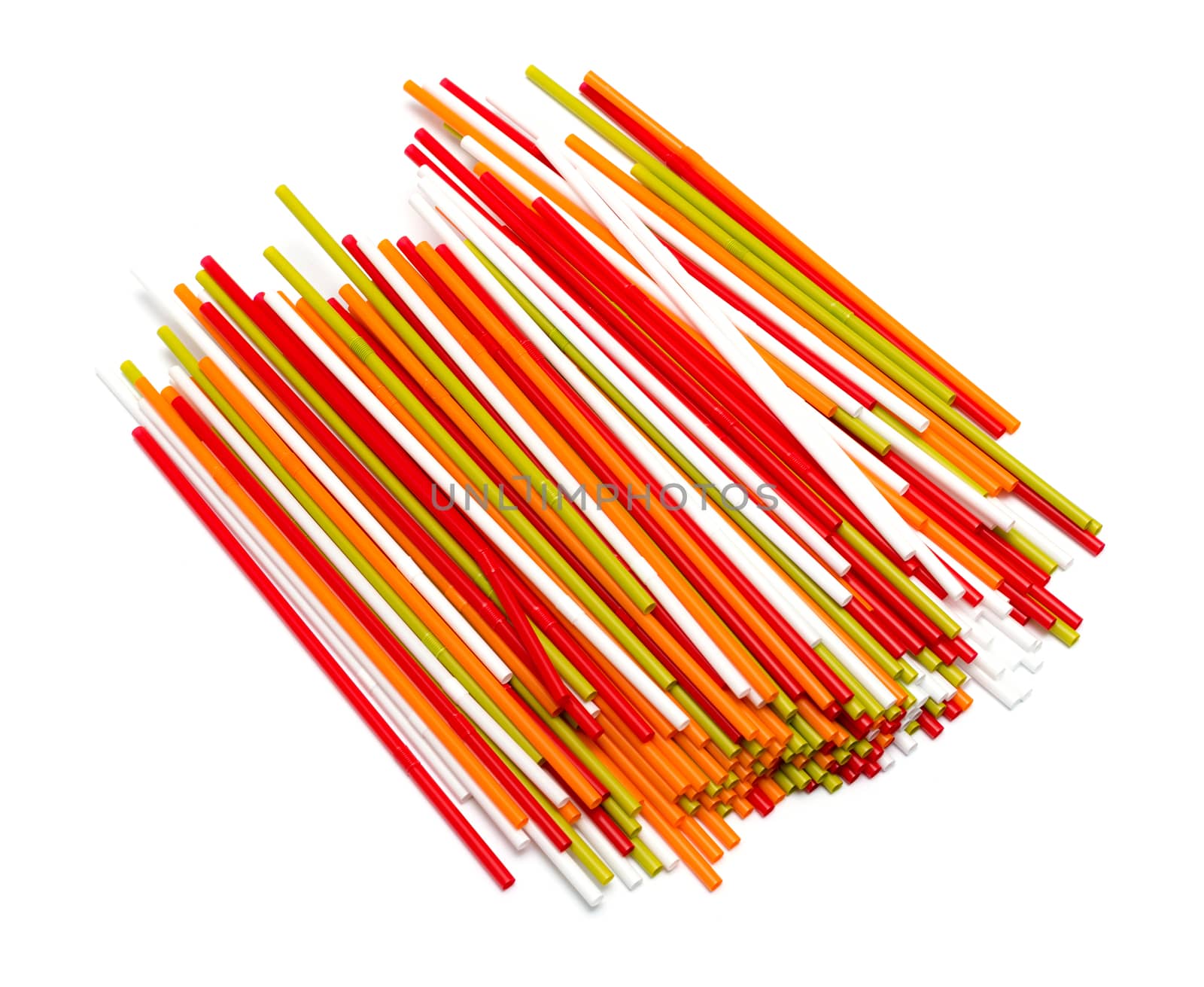 Colorful straws on white background