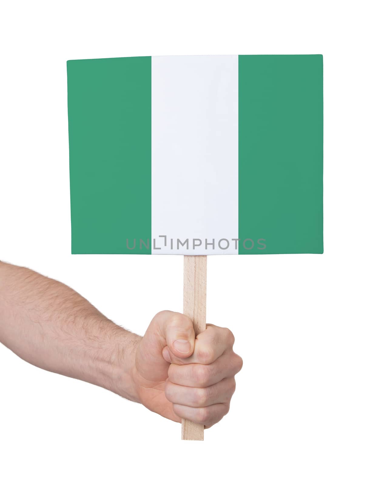 Hand holding small card - Flag of Nigeria by michaklootwijk