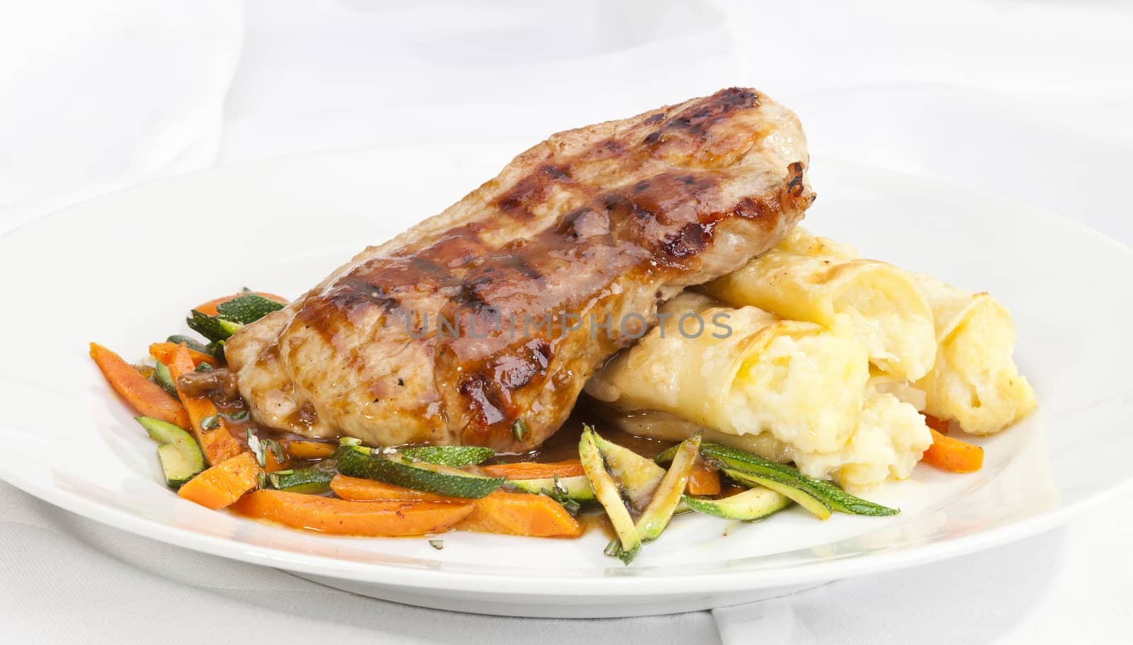 Pork Loin End with Potato rolls  and vegetable by hanusst