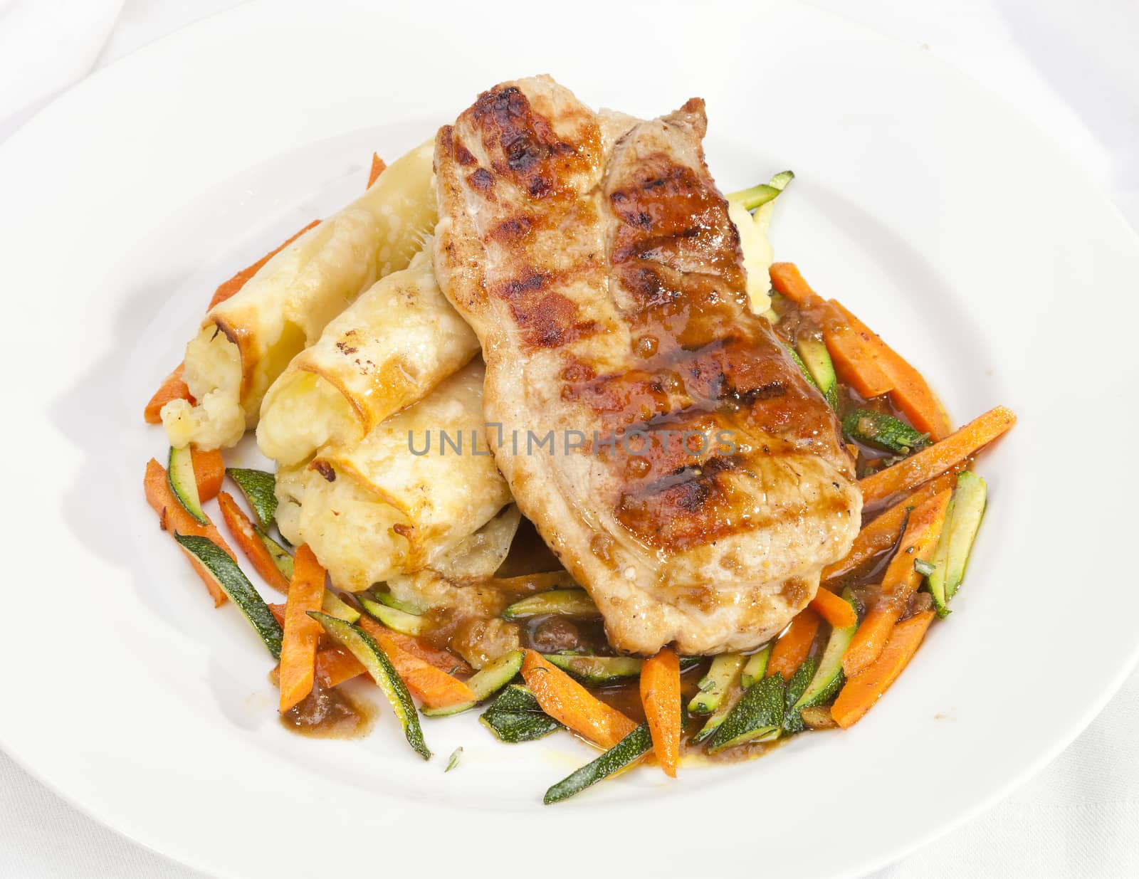 Pork Loin End with Potato rolls  and vegetable by hanusst