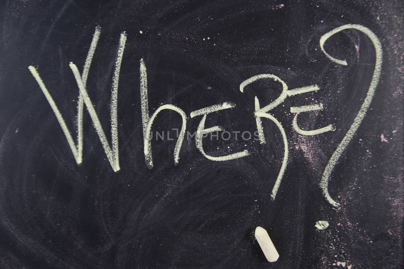 Written with chalk on blackboard graphic representation of the word ,where