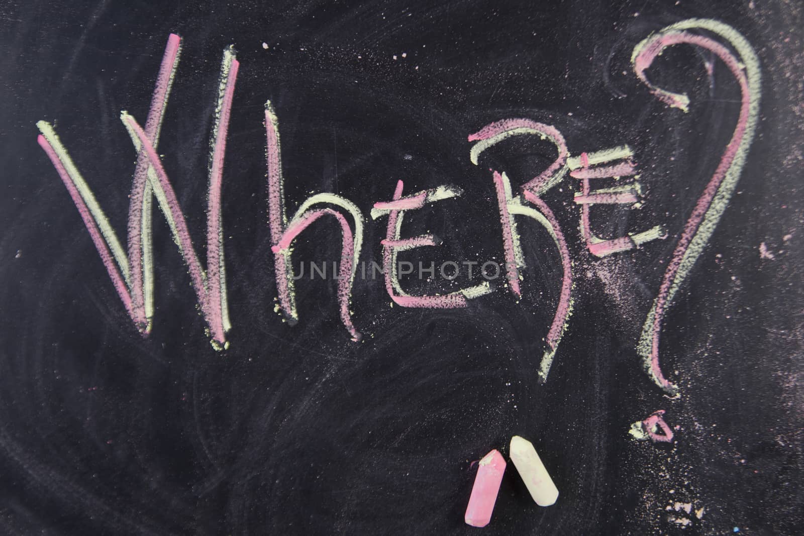 Written with chalk on blackboard graphic representation of the word ,where