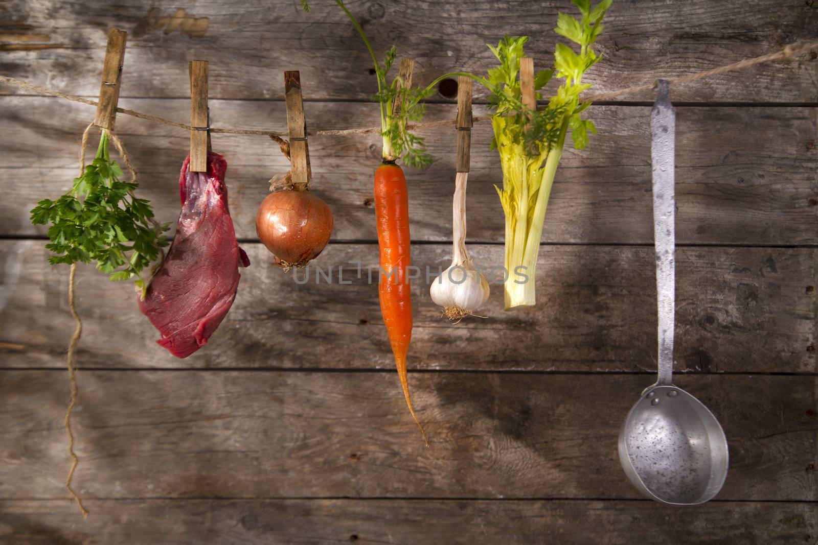 Ingredients needed for the preparation of the broth of beef