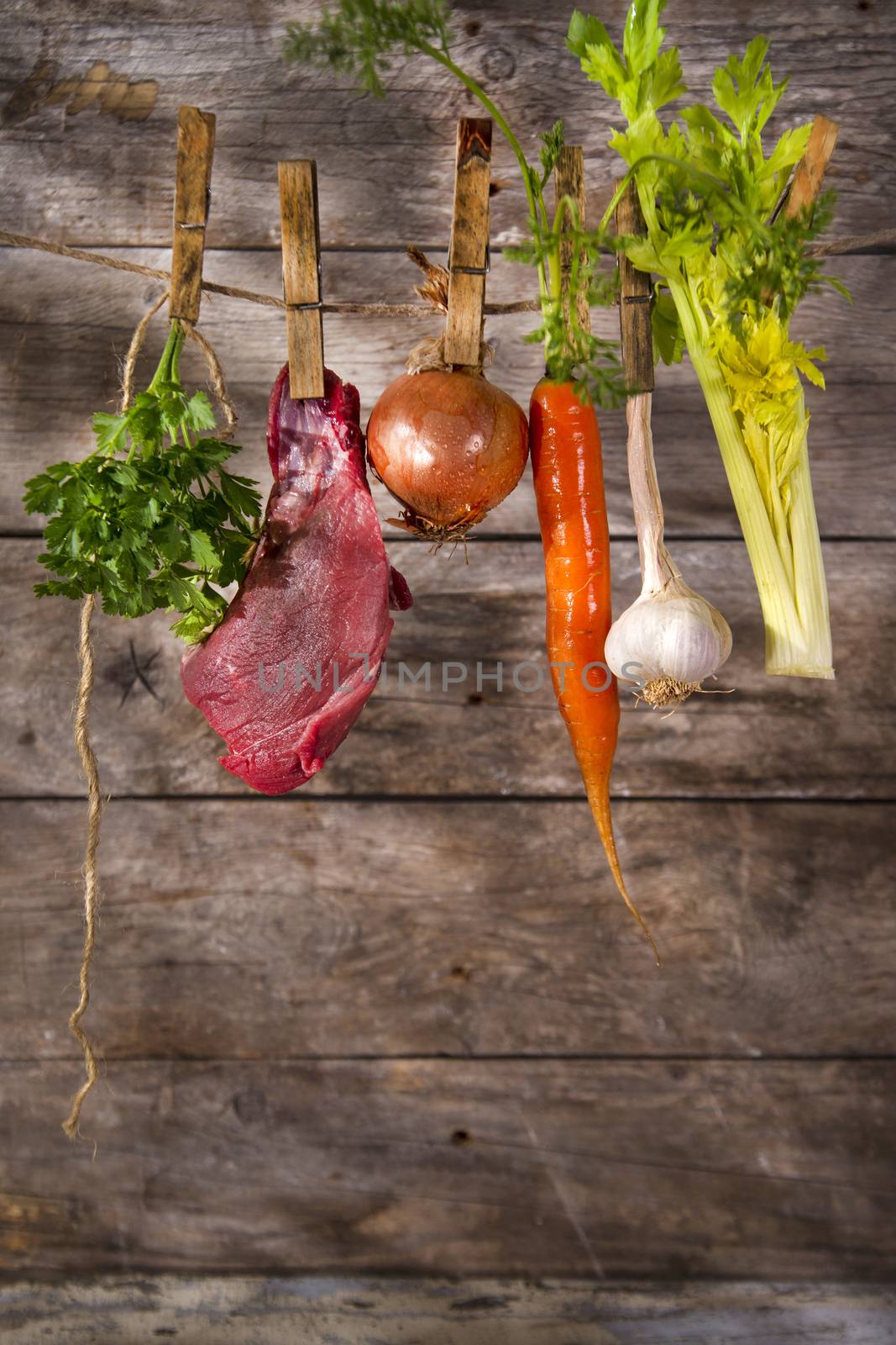 Ingredients needed for the preparation of the broth of beef