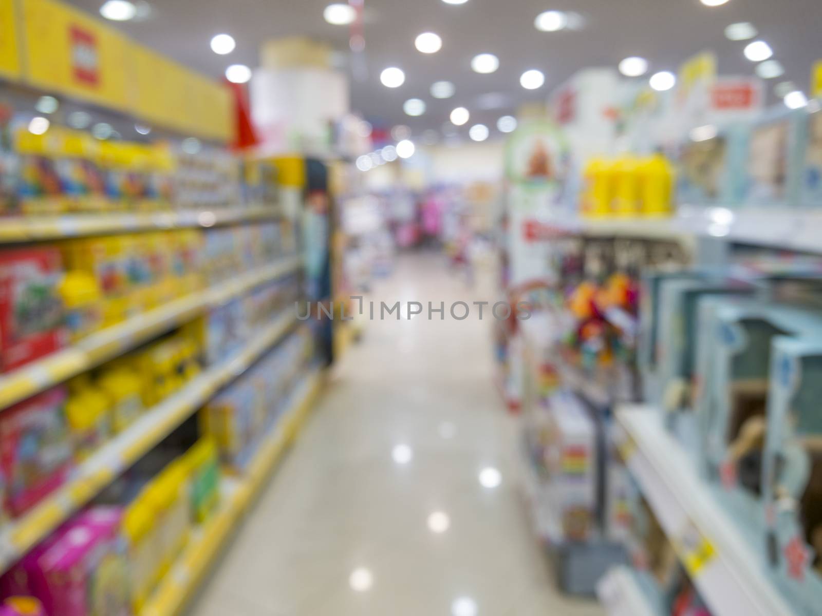 Blurred of kids toy store background with bokhe