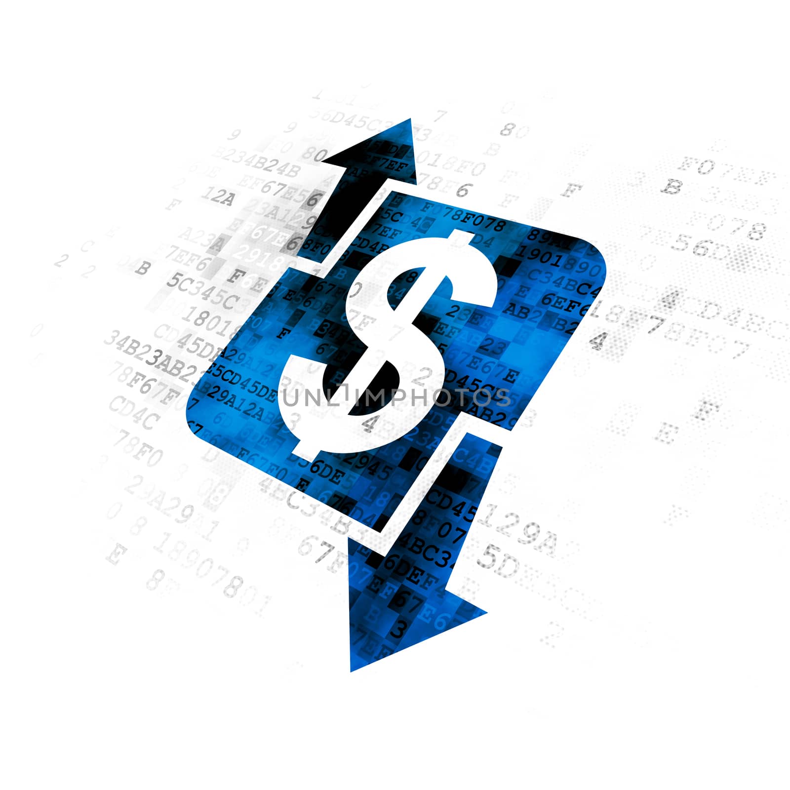 Finance concept: Pixelated blue Finance icon on Digital background