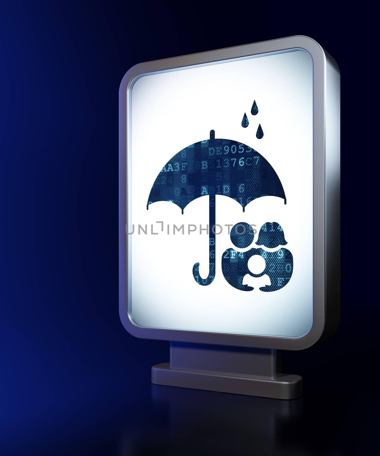 Safety concept: Family And Umbrella on billboard background by maxkabakov